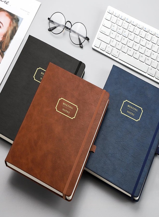 EMSHOI Meeting Notebook for Work with Sticky Tabs - 240 Pages, A4 Size Project Planner, PU Leather Meeting Agenda/Minutes Organizer for Women Men, Note Taking, Office & Business, 8.3"x11.7", Blue - Image 2